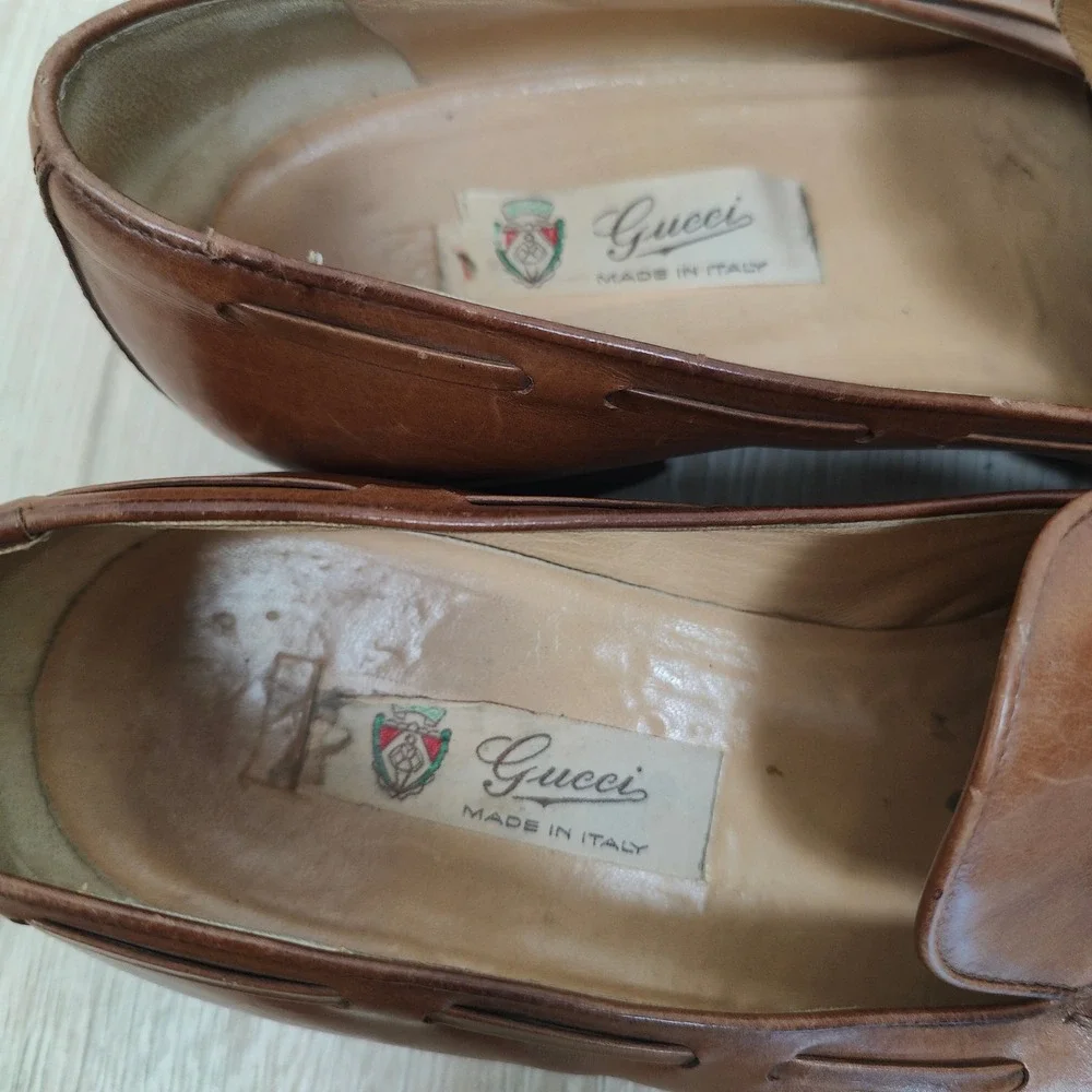 Vintage 1980s Gucci Loafers‎ Mens 44.5 11.5 Tan Leather Tassel Preppy